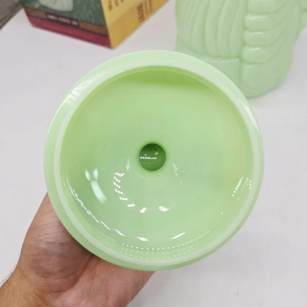 Vintage Cracker Barrel Jade Santa Cookie Jar Glass 11